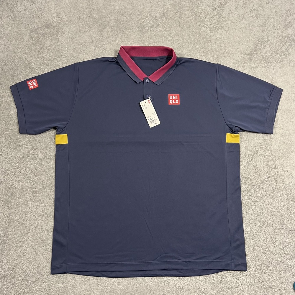 Uniqlo Kei Nishikori Polo Shirt Mens 2XL French Open 2020 Dry-Ex Tennis Blue New